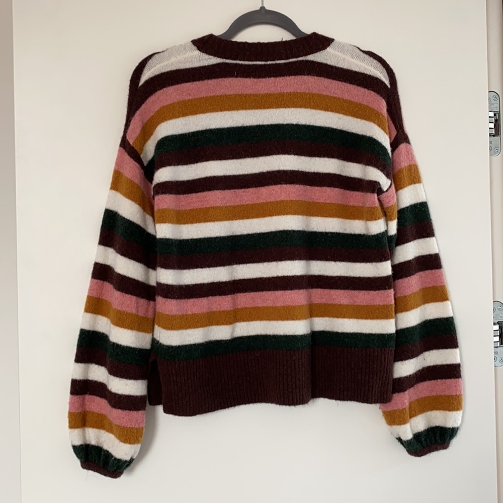 Madewell Calyse Wool Blend Balloon Sleeve Striped Pullover XS GUC - Picture 6 of 8